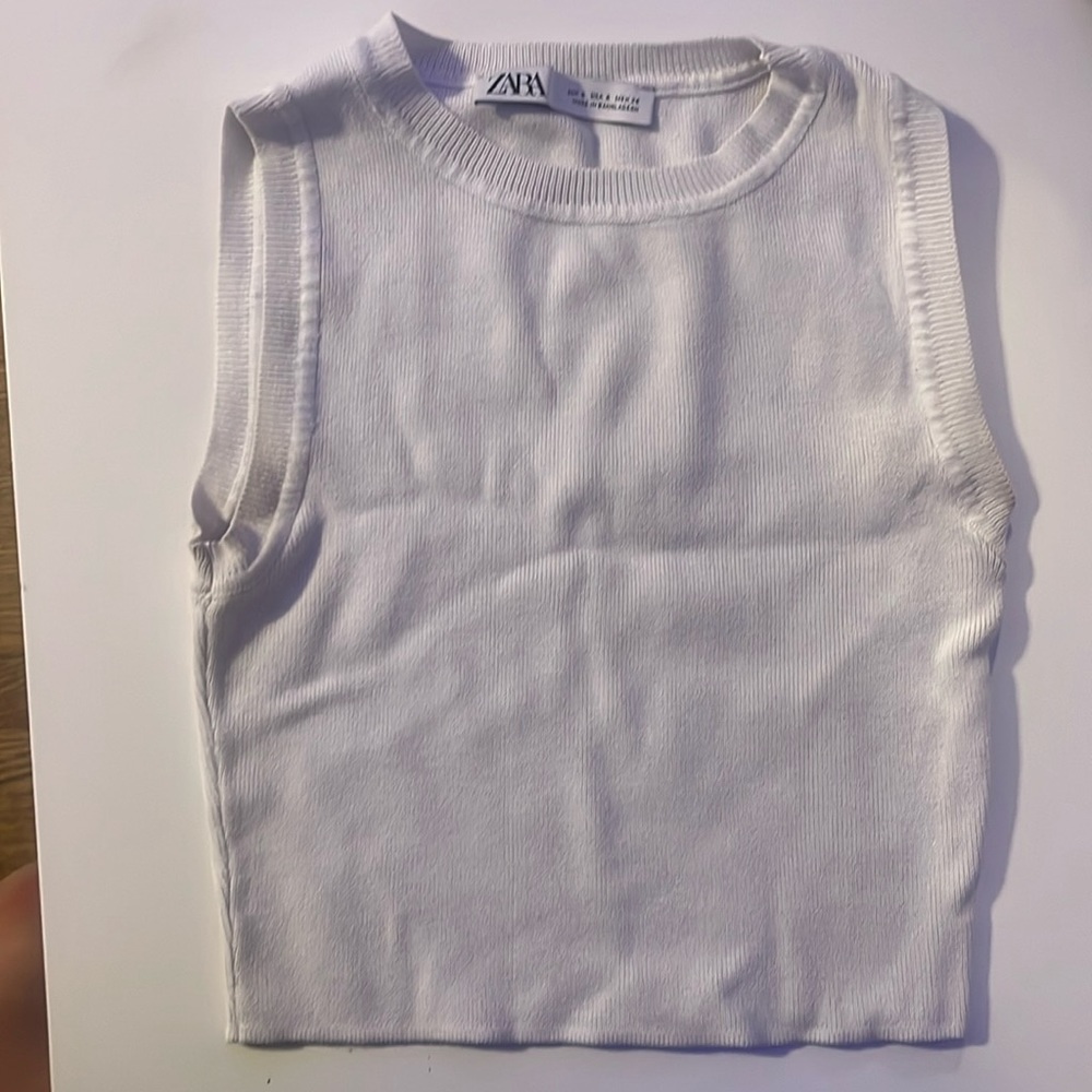 White Zara Cropped Knit Tank Top